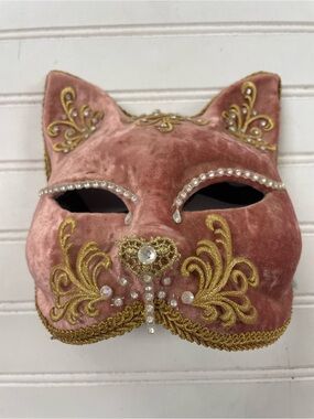 Vintage Venetian Hand Made Pink Cat Mask From Italy Rare One Of A Kind